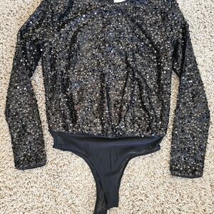 Sparkling Black Sequin Womens One Piece